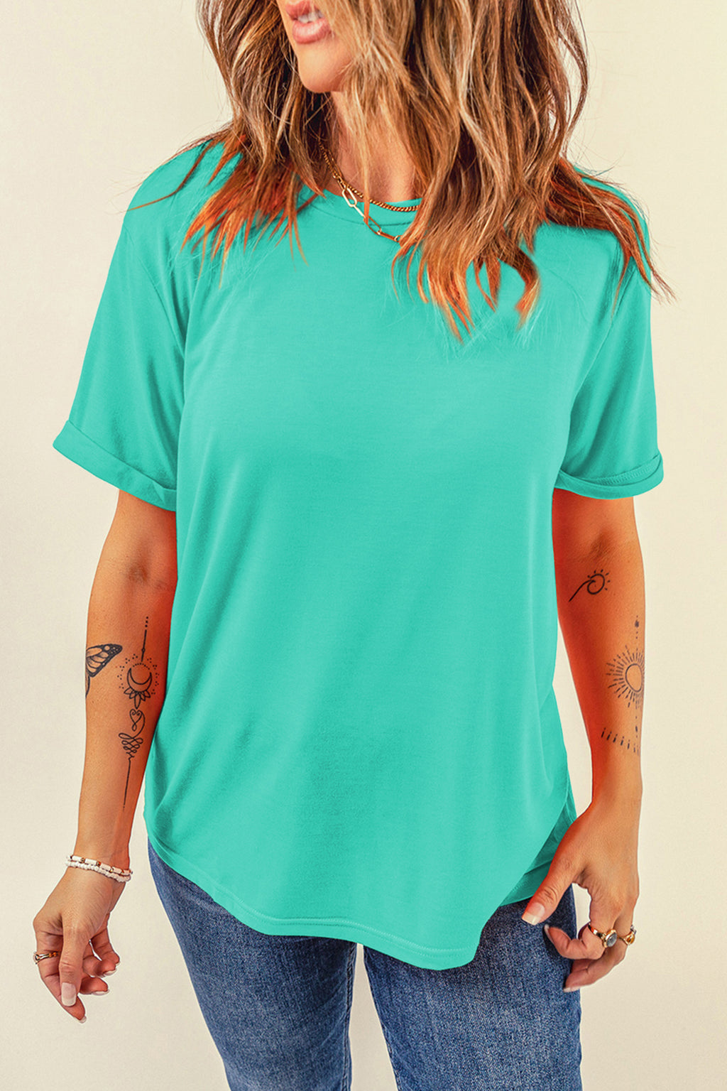 Dearlove Red Casual Plain Crew Neck Tee