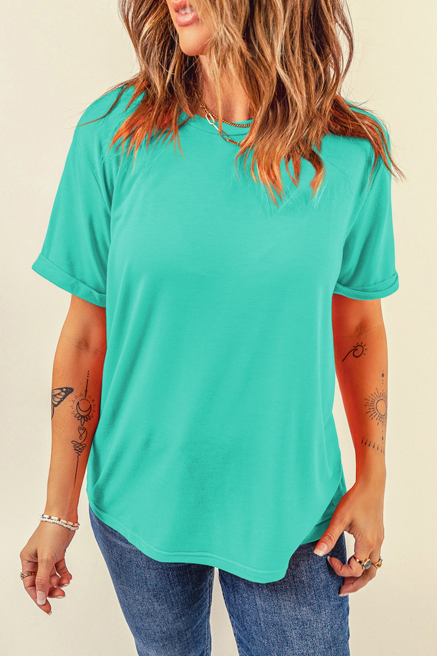 Dearlove Red Casual Plain Crew Neck Tee
