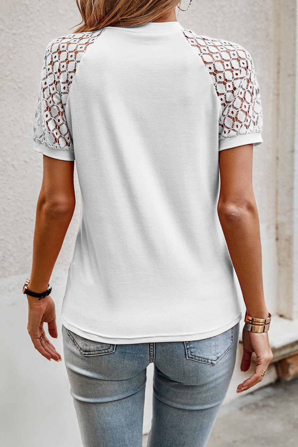 Blackish Green Seamed Detail Contrast Lace Raglan Sleeve Tee