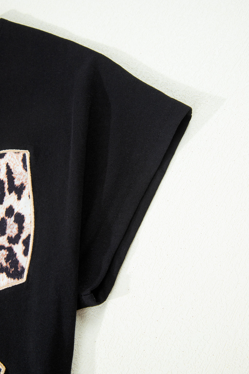 Pink Leopard Bow Embroidered Cotton Round Neck T Shirt