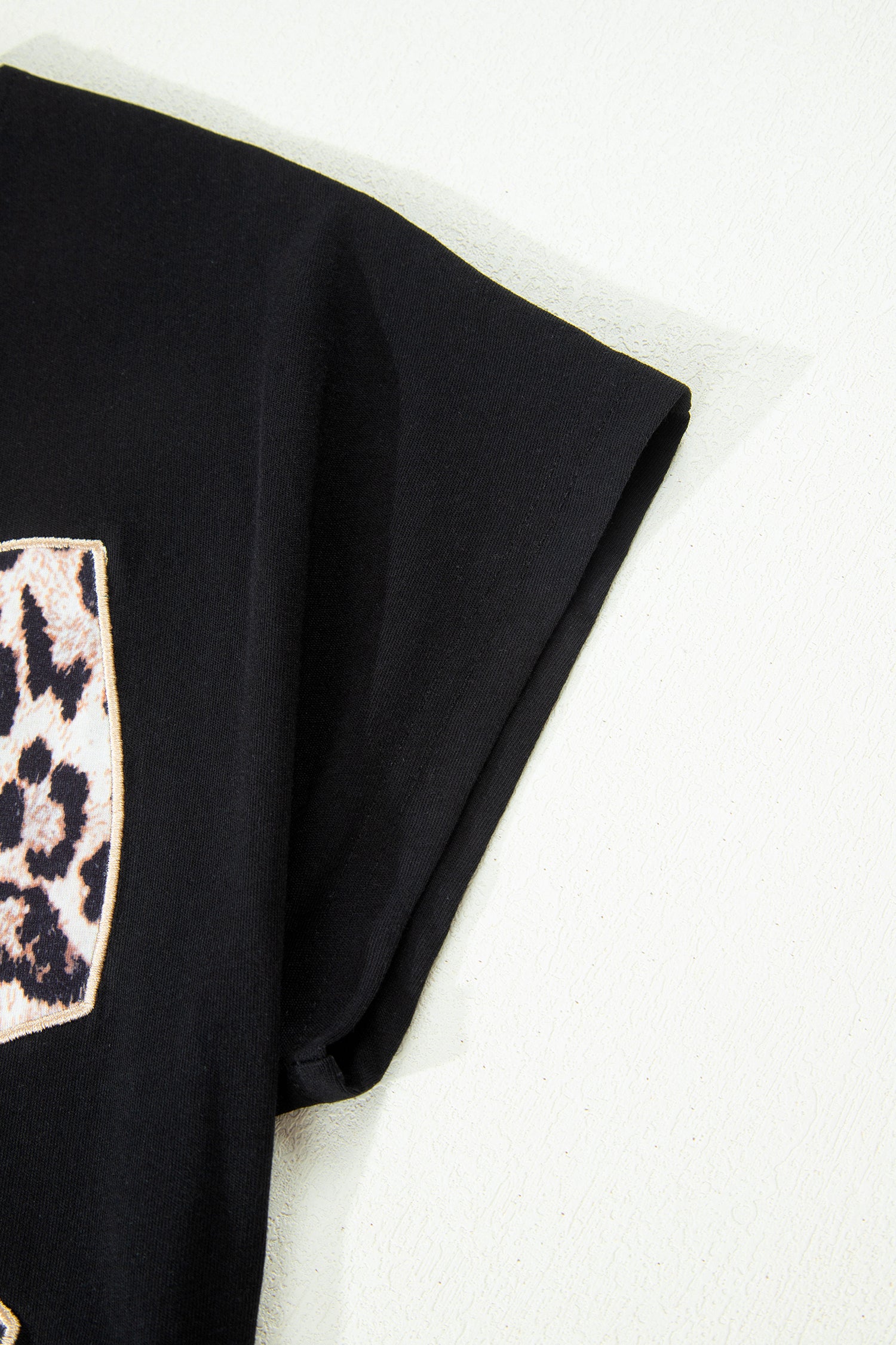 Pink Leopard Bow Embroidered Cotton Round Neck T Shirt