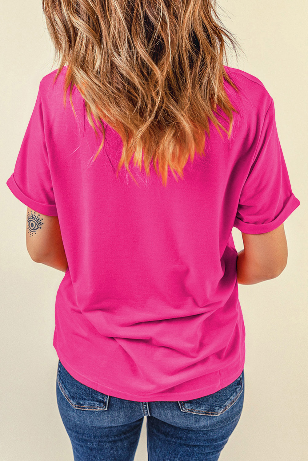 Dearlove Red Casual Plain Crew Neck Tee