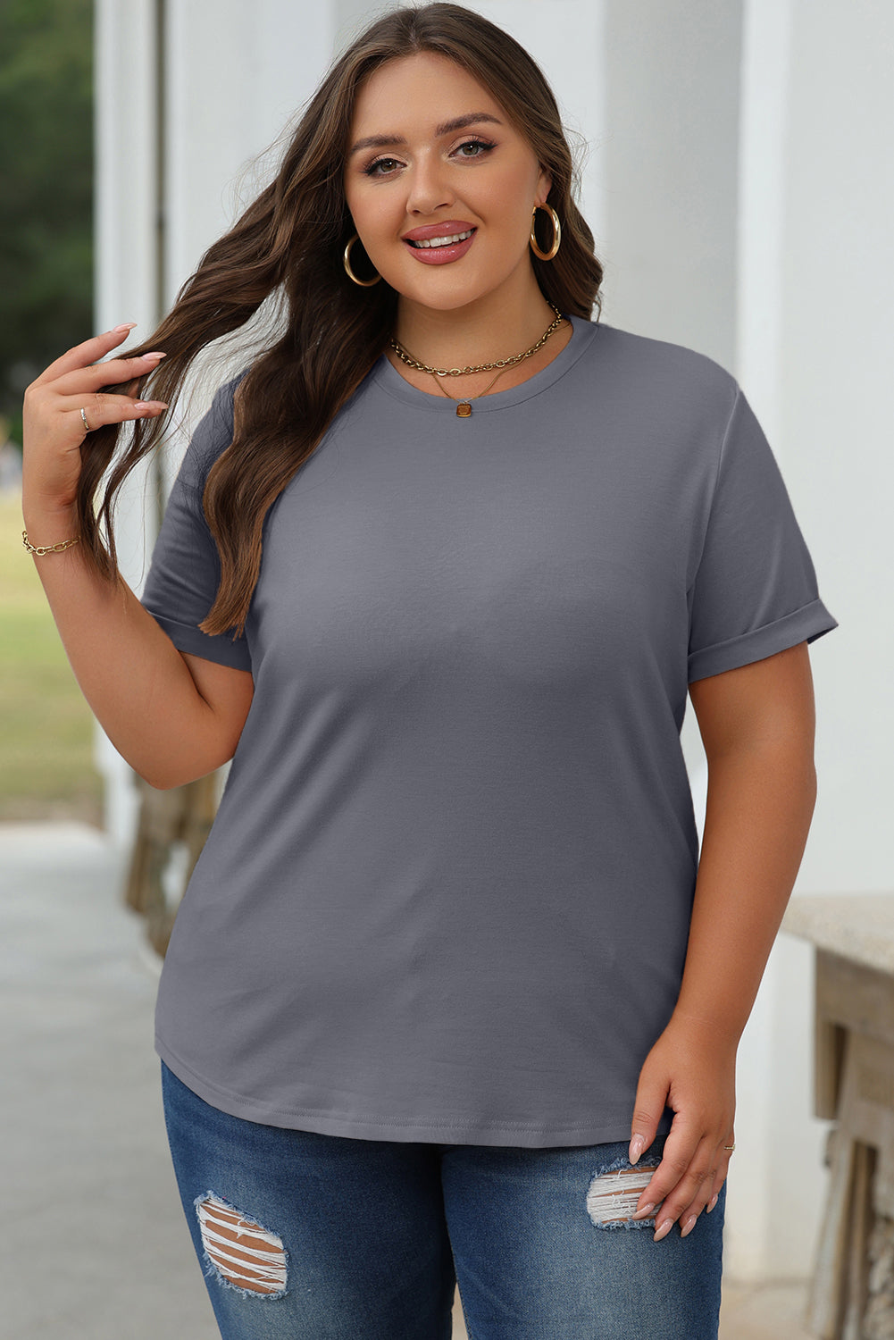 Dearlove Red Casual Plain Crew Neck Tee