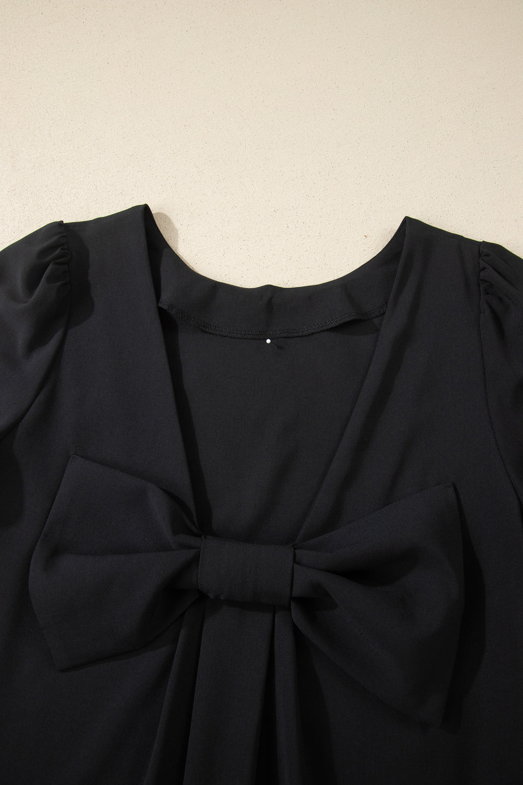 Black Bow Decor Backless Short Sleeve Shift Mini Dress
