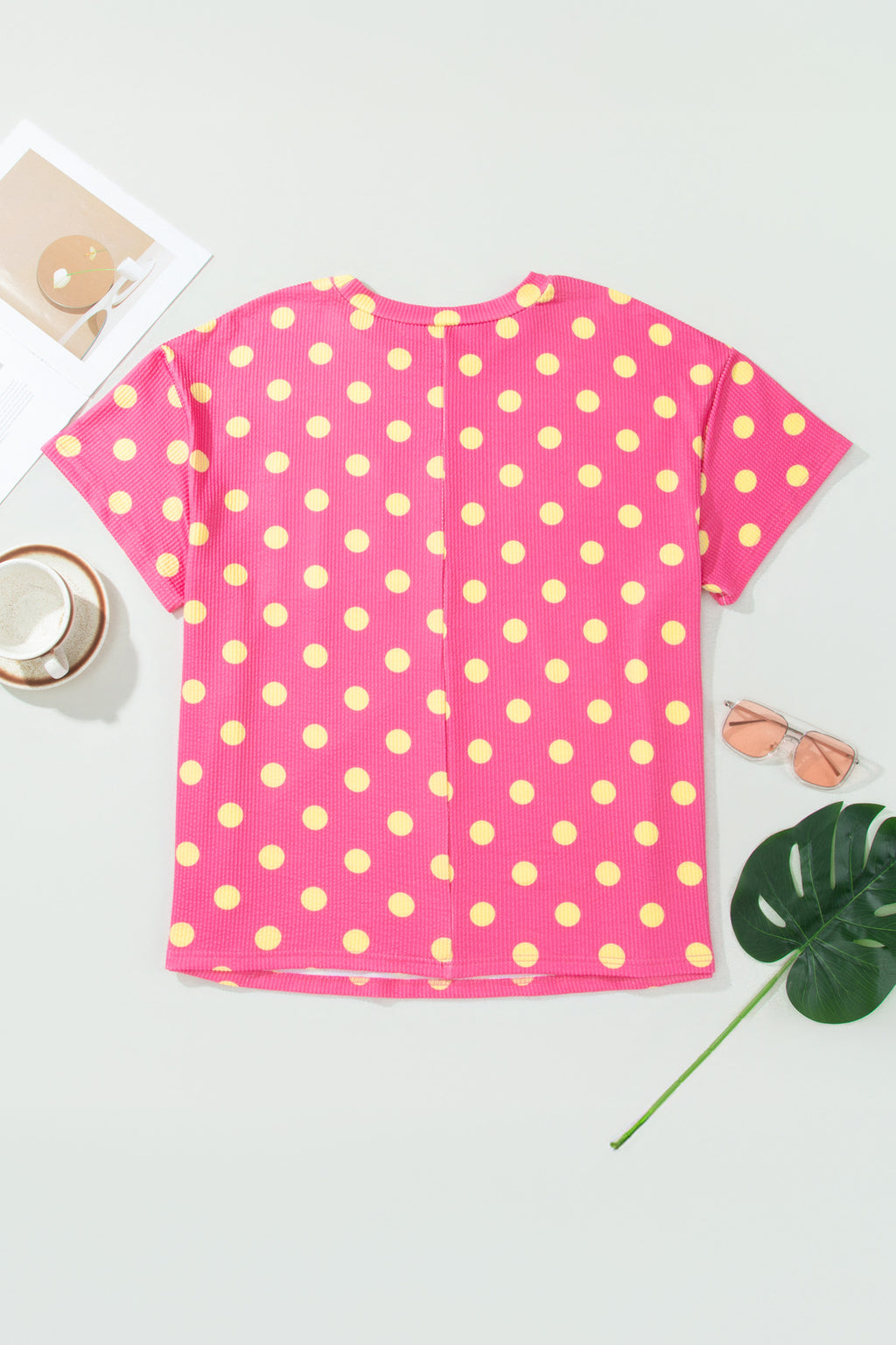 Sky Blue Twisted Rib Polka Dot Print Plus Size T Shirt