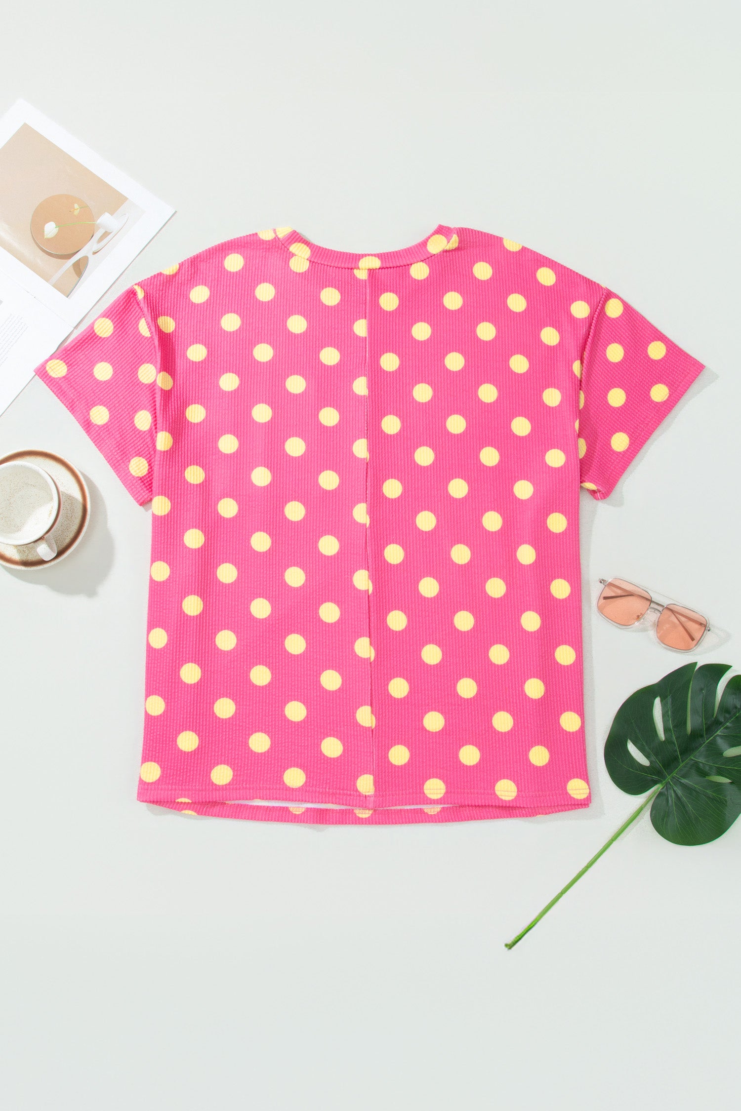 Sky Blue Twisted Rib Polka Dot Print Plus Size T Shirt