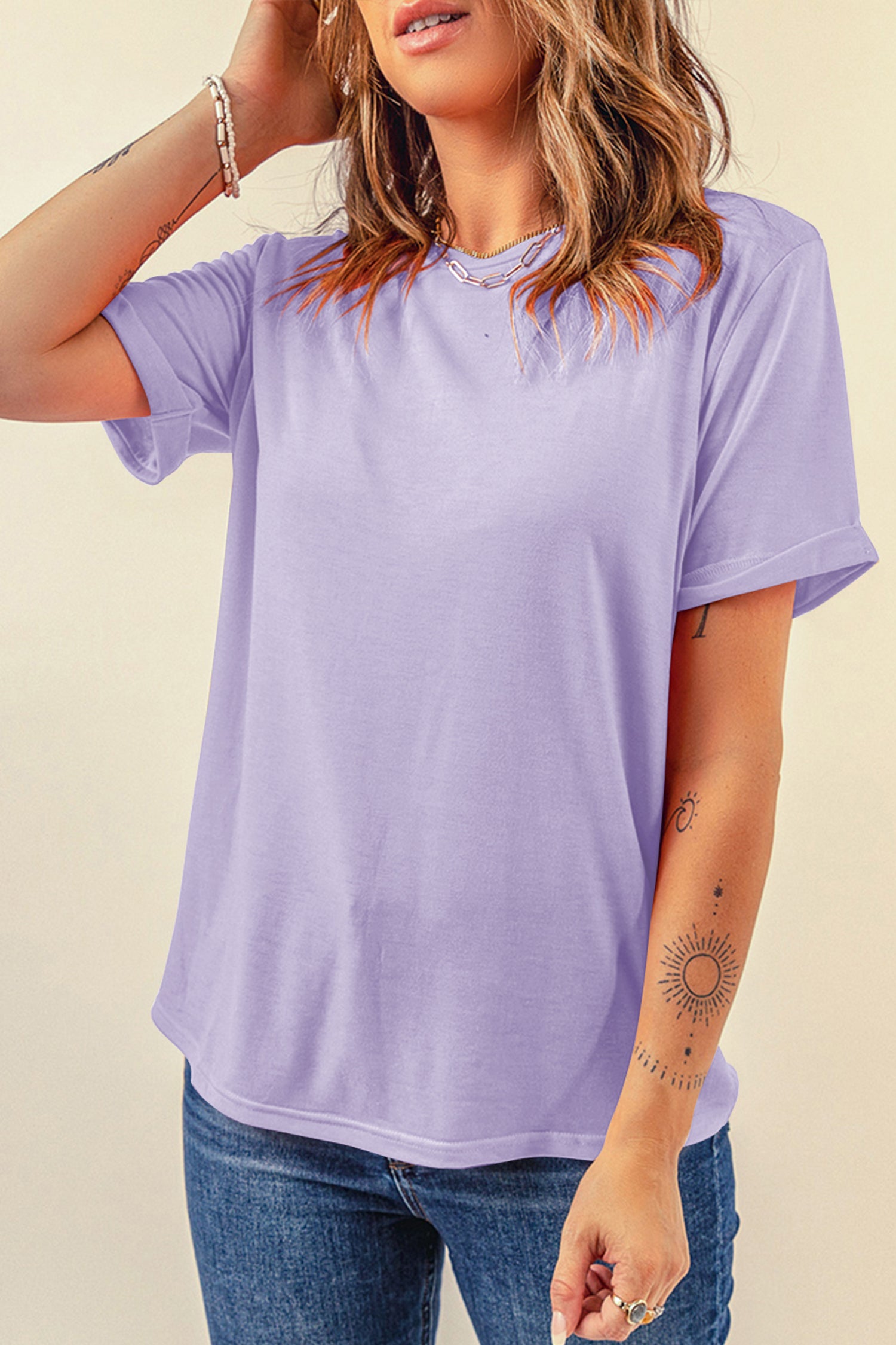 Dearlove Red Casual Plain Crew Neck Tee
