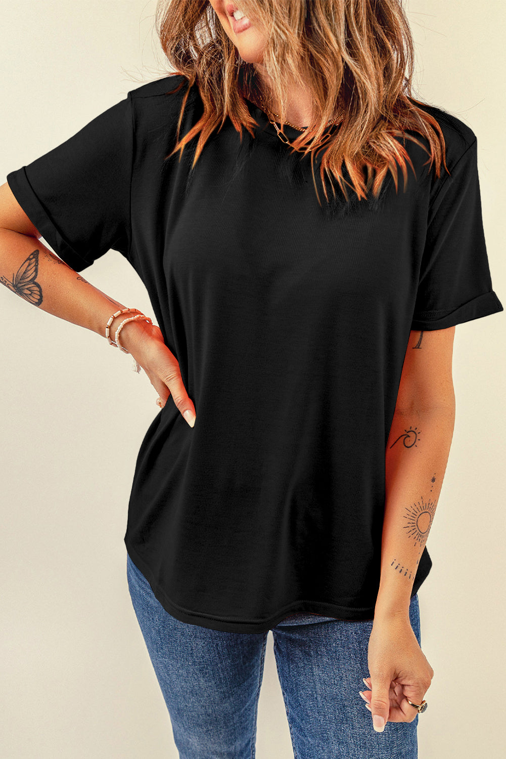 Dearlove Red Casual Plain Crew Neck Tee