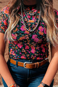 Rose Plus Size Floral Mesh Short Sleeve Top