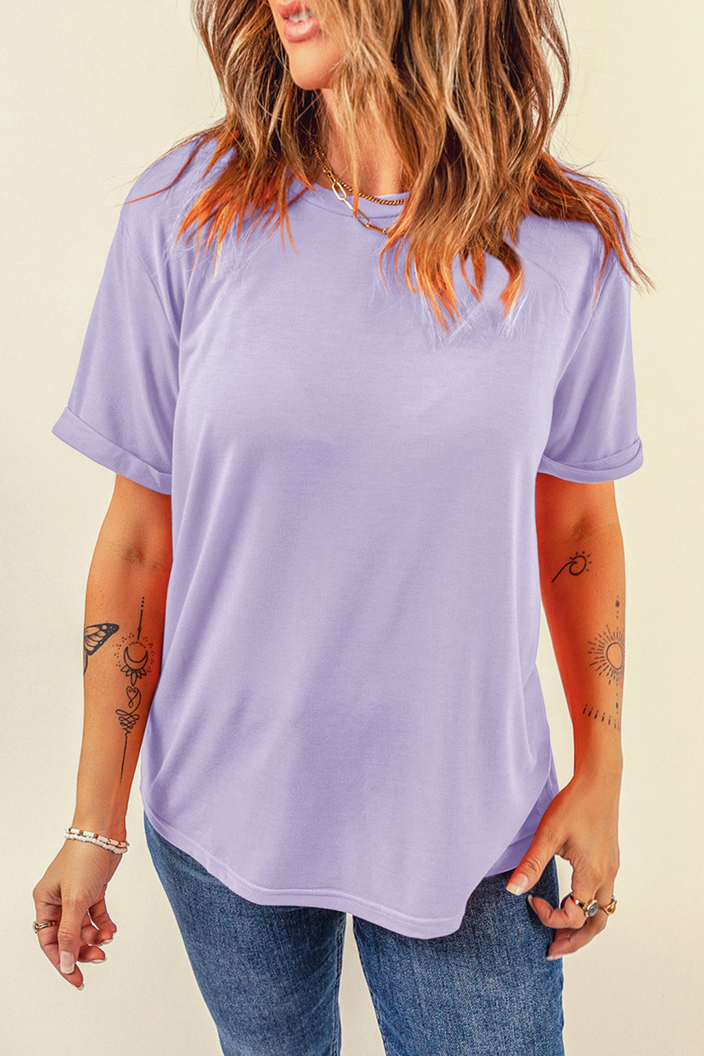 Dearlove Red Casual Plain Crew Neck Tee