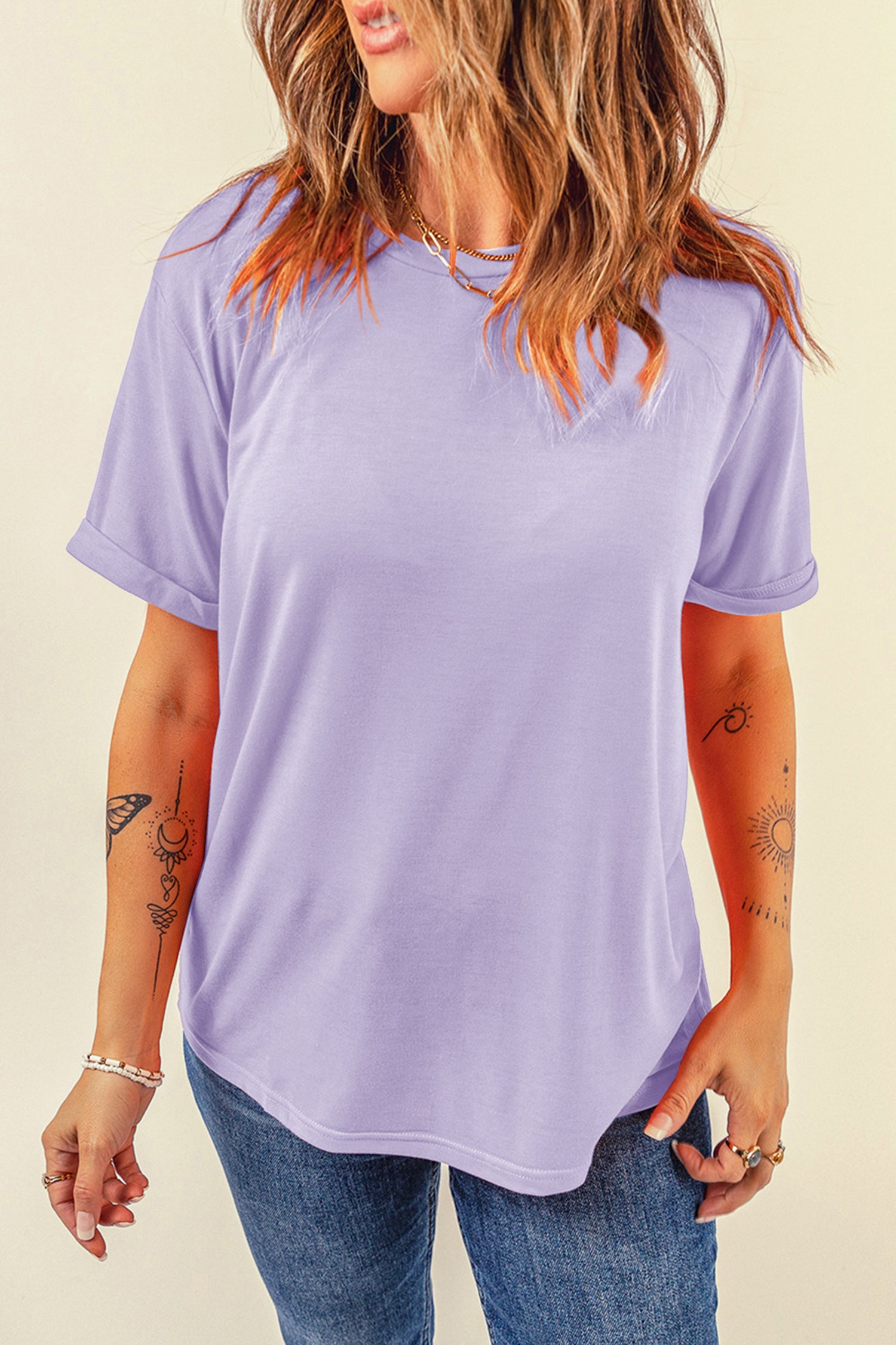 Dearlove Red Casual Plain Crew Neck Tee