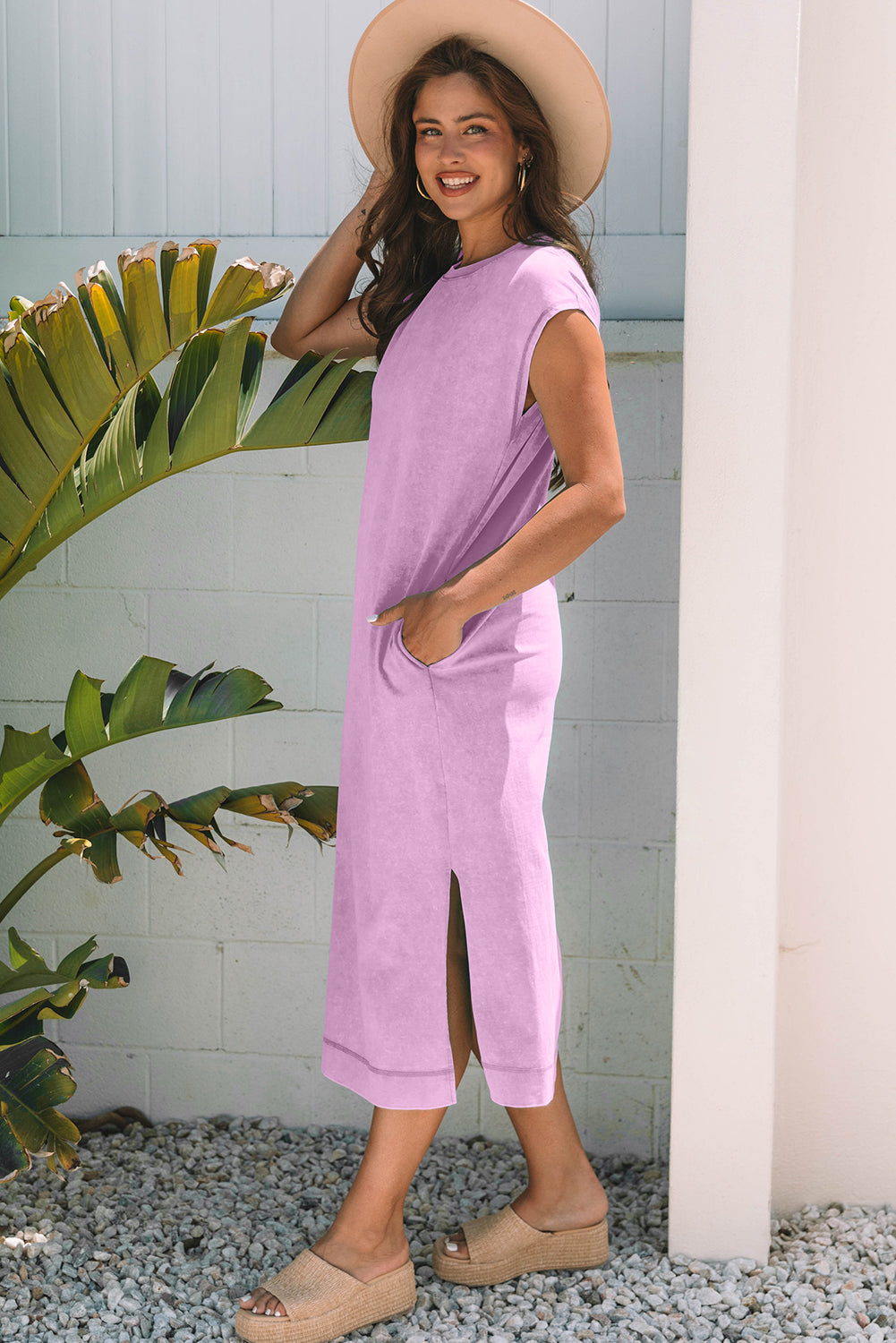 Carrot Mineral Wash Pocketed T-shirt Long Dress