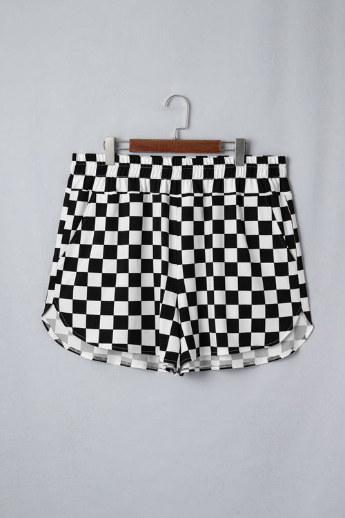 Black Plus Size Checkered Athleisure Shorts