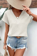 Bright Pink Textured Wide Sleeve V Neck T Shirt
