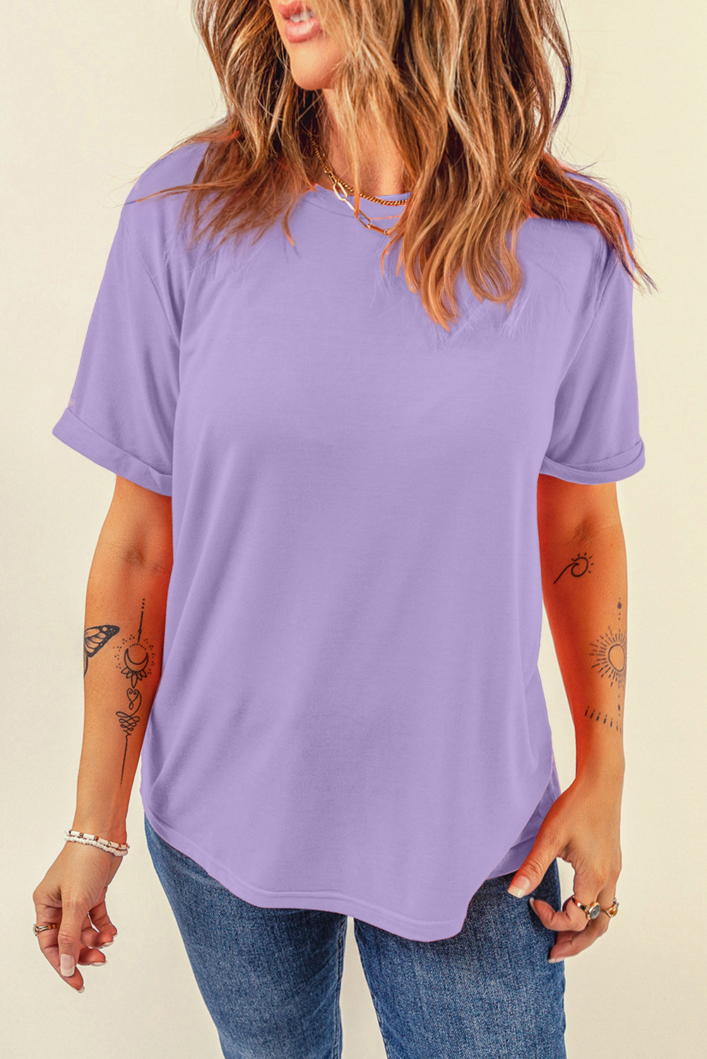Dearlove Red Casual Plain Crew Neck Tee