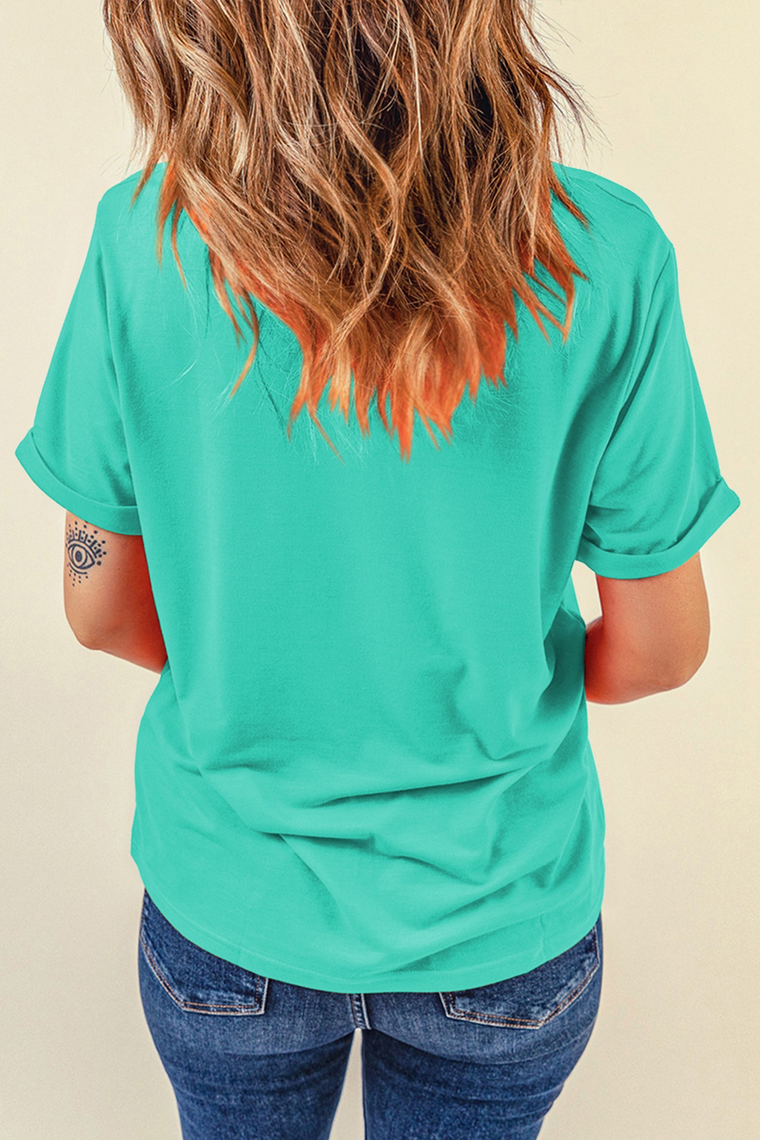 Dearlove Red Casual Plain Crew Neck Tee