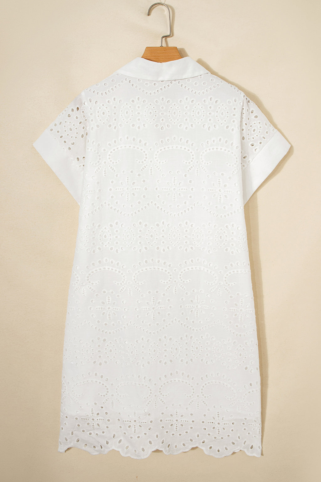 Green Solid Color Eyelet Embroidered T Shirt Mini Dress