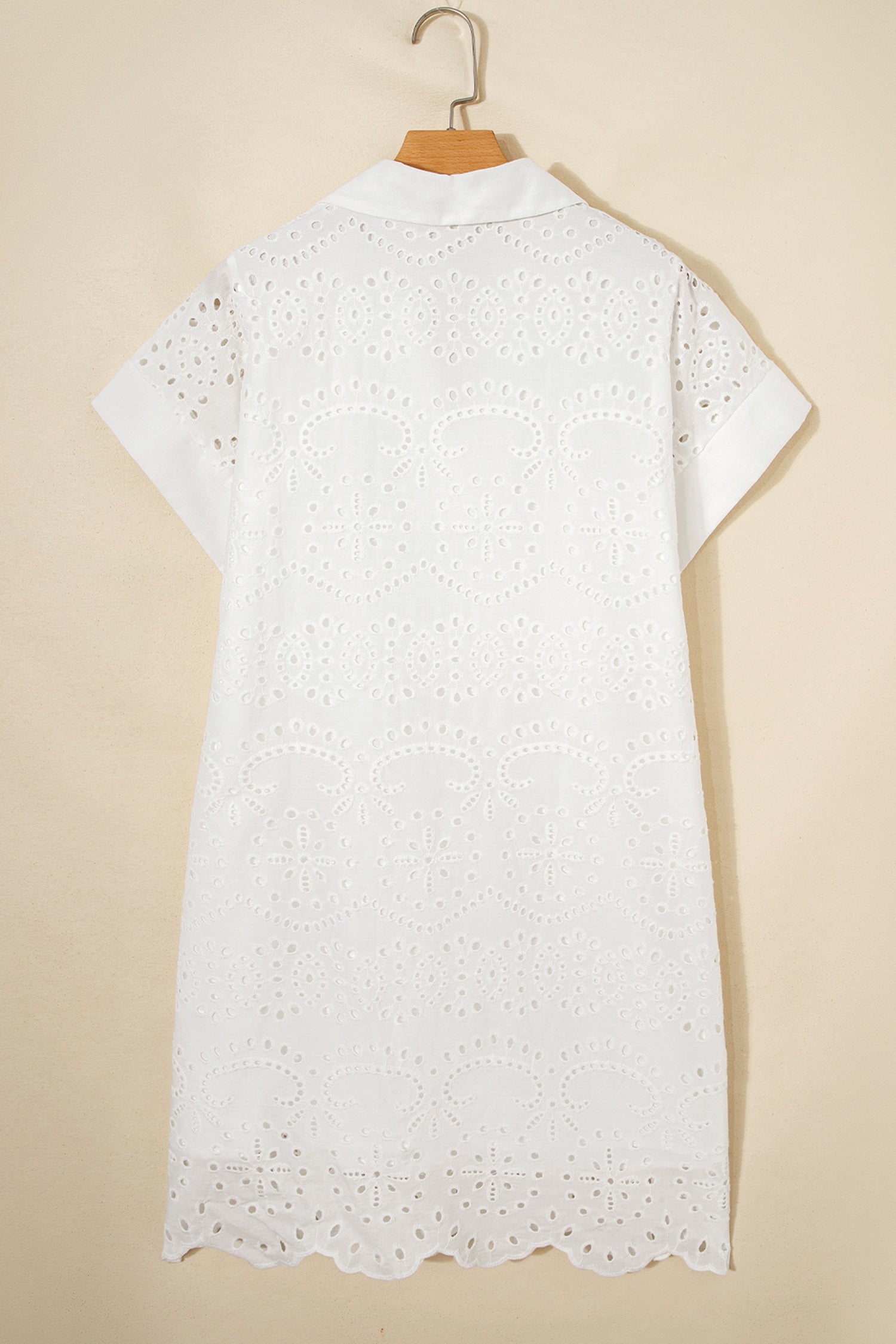 Green Solid Color Eyelet Embroidered T Shirt Mini Dress