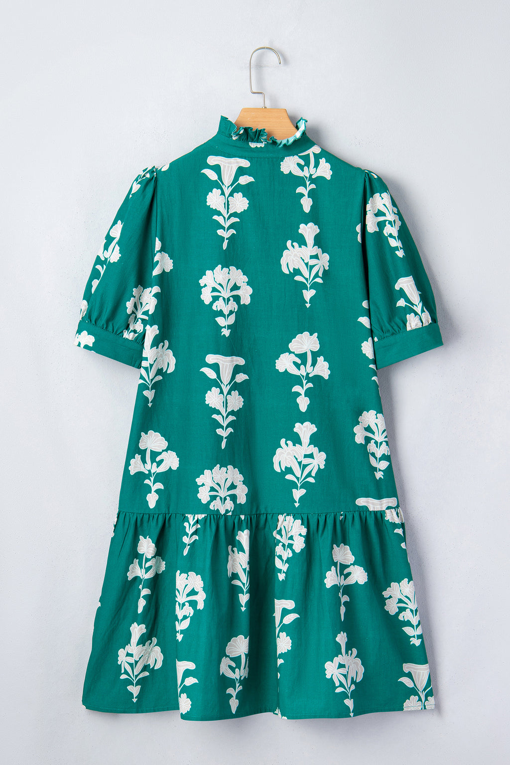 Black Frilled V Neck Puff Short Sleeve Floral Mini Dress