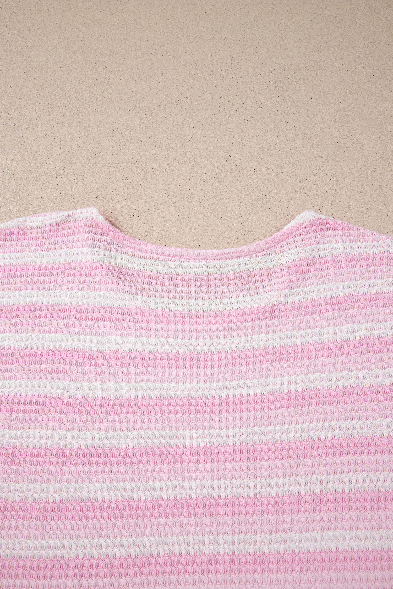 Pink Striped Print Waffle Knit T Shirt