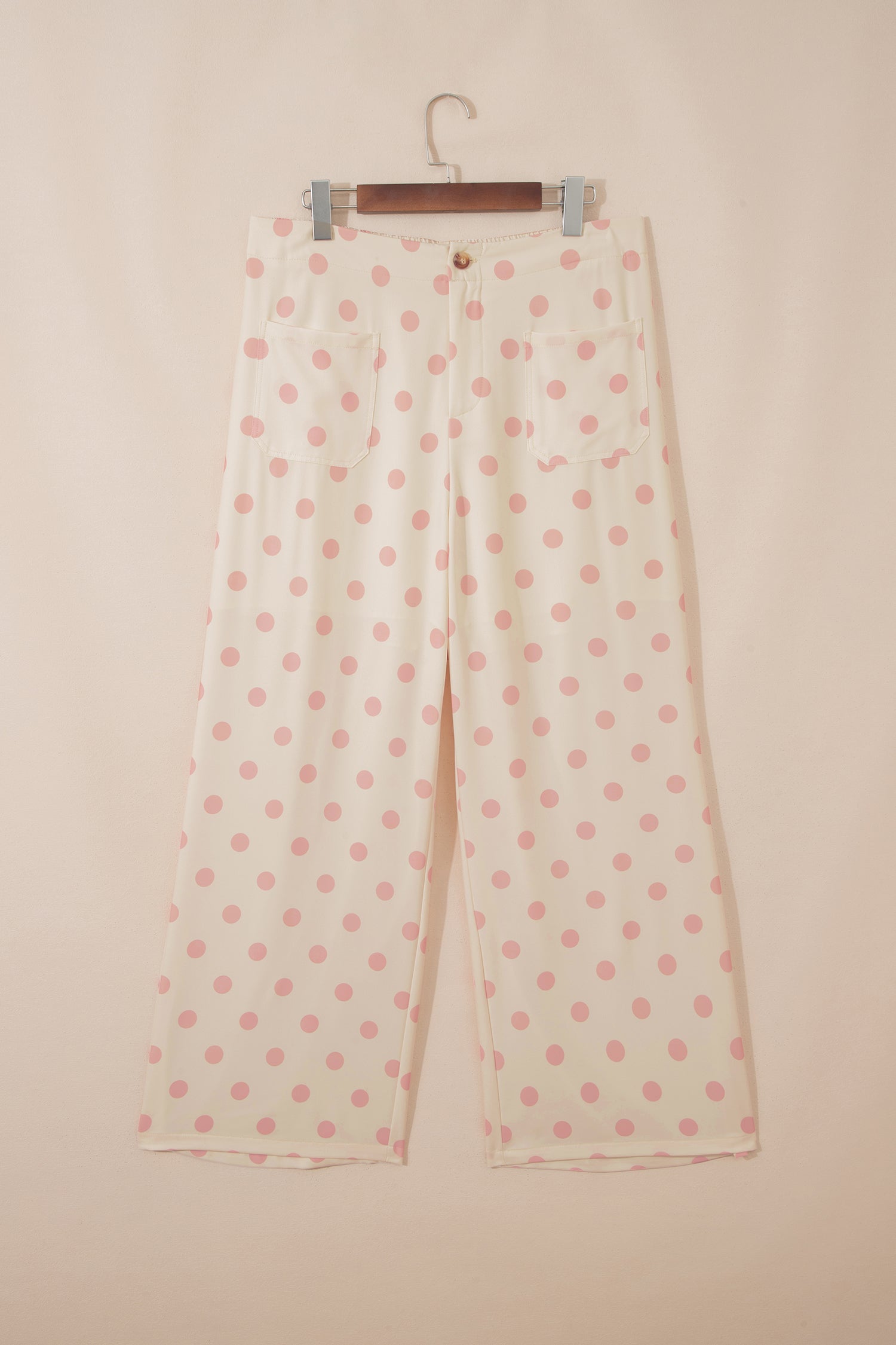 Black Polka Dot Print Patched Pocket Mid-rise Straight Leg Pants
